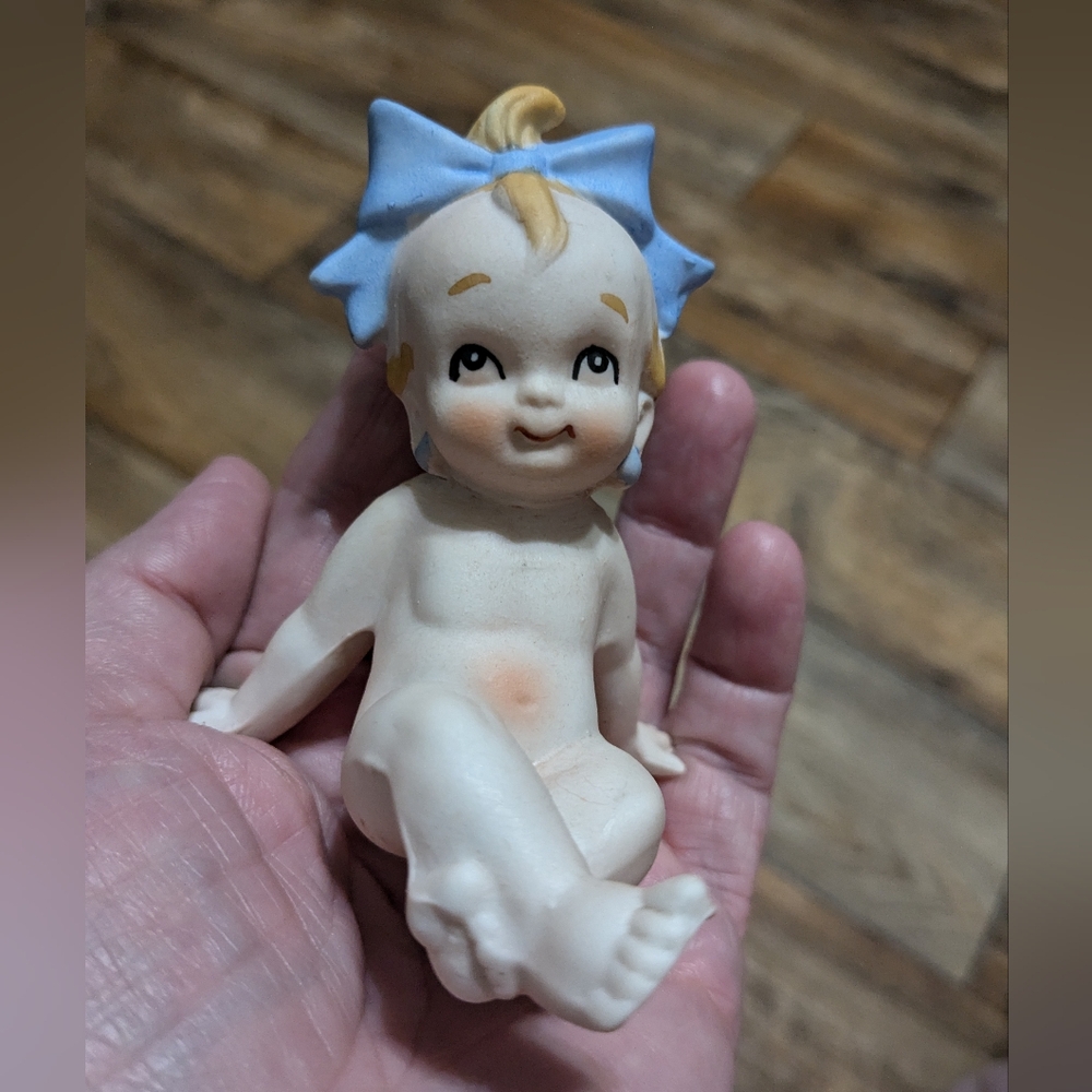 Kewpie Doll Bisque Blue Ribbons Figurine Home Decor Lefton Japan Piano Baby